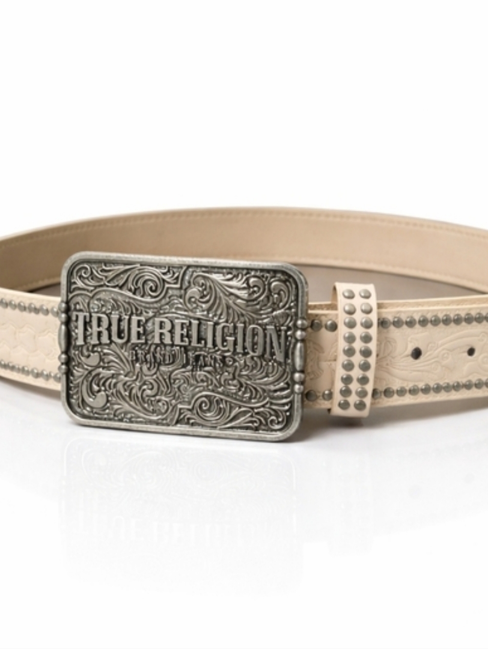TRUE RELIGION NWT Men’s Western Plaque Buckle Belt L/XL Fits Waist 38" - 40"
